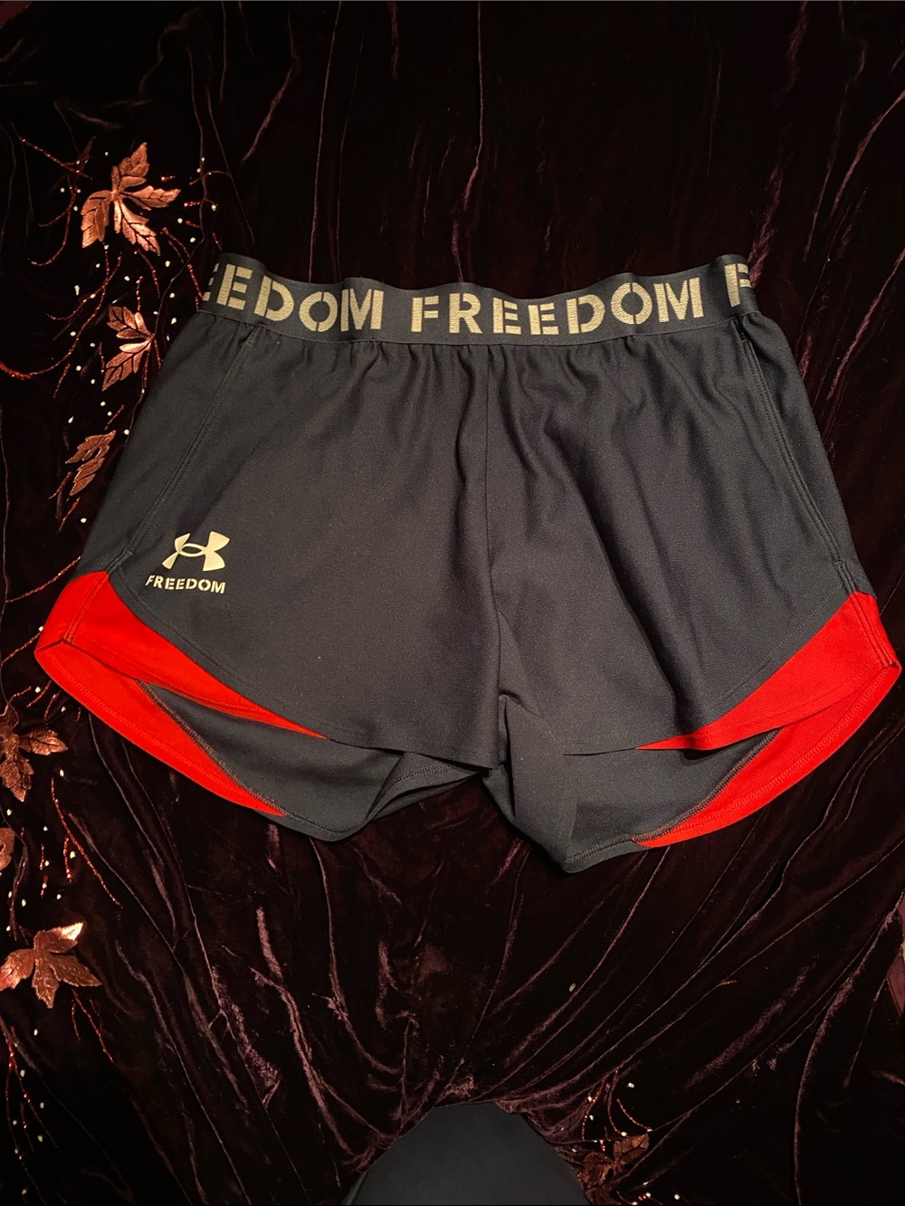 Under Armour Women’s navy Athletic Shorts with Red Accents